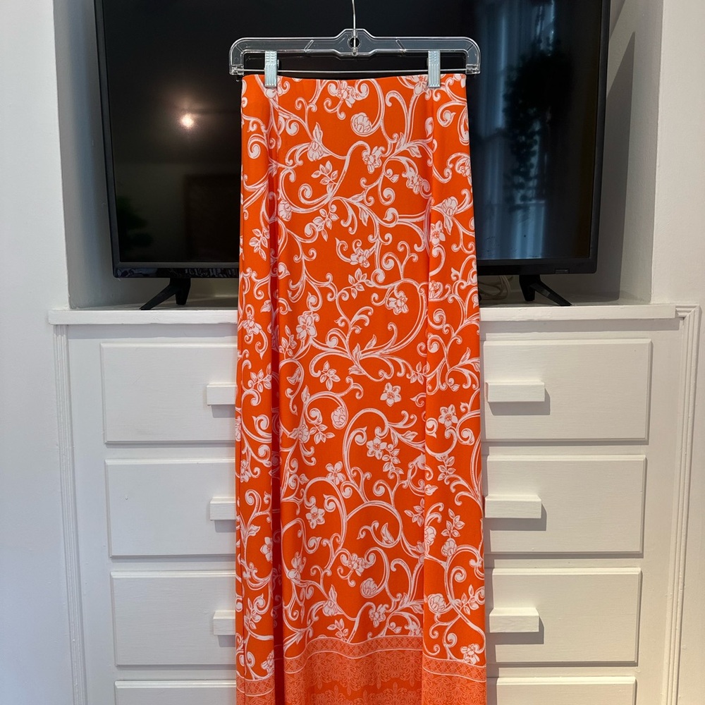 Vince Camuto Orange and White Floral Maxi Skirt